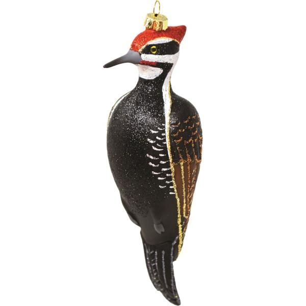 Pileated Woodpecker Bird Blown Glass Ornament Handcrafted Cobane Christmas