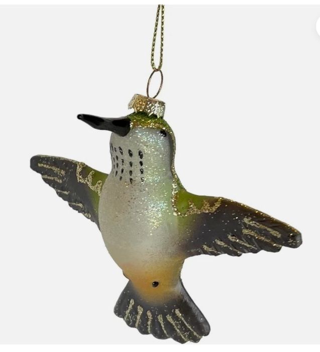 Female Ruby Throated Hummingbird Bird Blown Glass Ornament Handcrafted Cobane Christmas