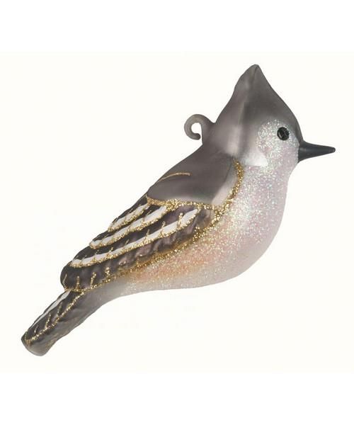 Tufted Titmouse Blown Glass Handcrafted Bird Cobane Christmas Ornament