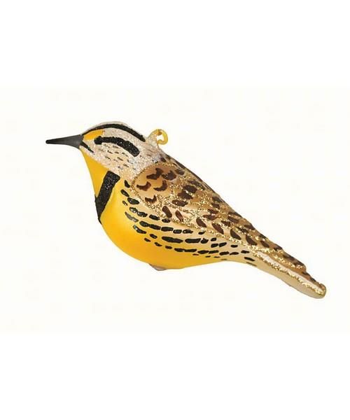 Meadowlark Bird Blown Glass Ornament Handcrafted Cobane Christmas