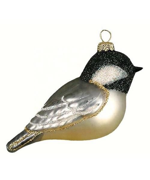 Black Capped Chickadee Bird Blown Glass Ornament Handcrafted Cobane Christmas