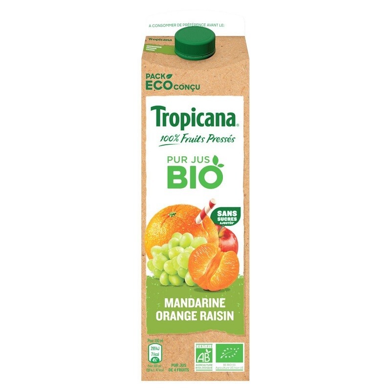 Pur jus BIO mandarine orange raisin sans sucres ajoutés TROPICANA - 75cL