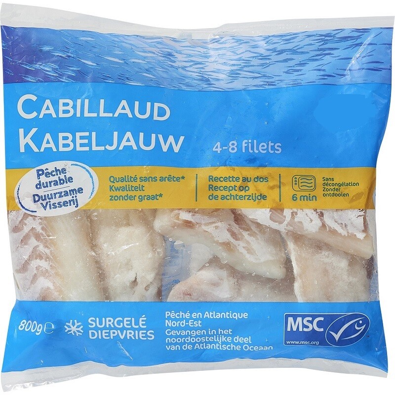 Filets de Cabillaud MSC sans peau - SURGELÉ- 800g