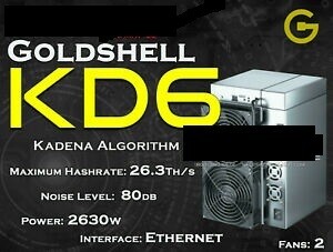 Goldshell KD6 26.3Th 2630W. New Kadena miner