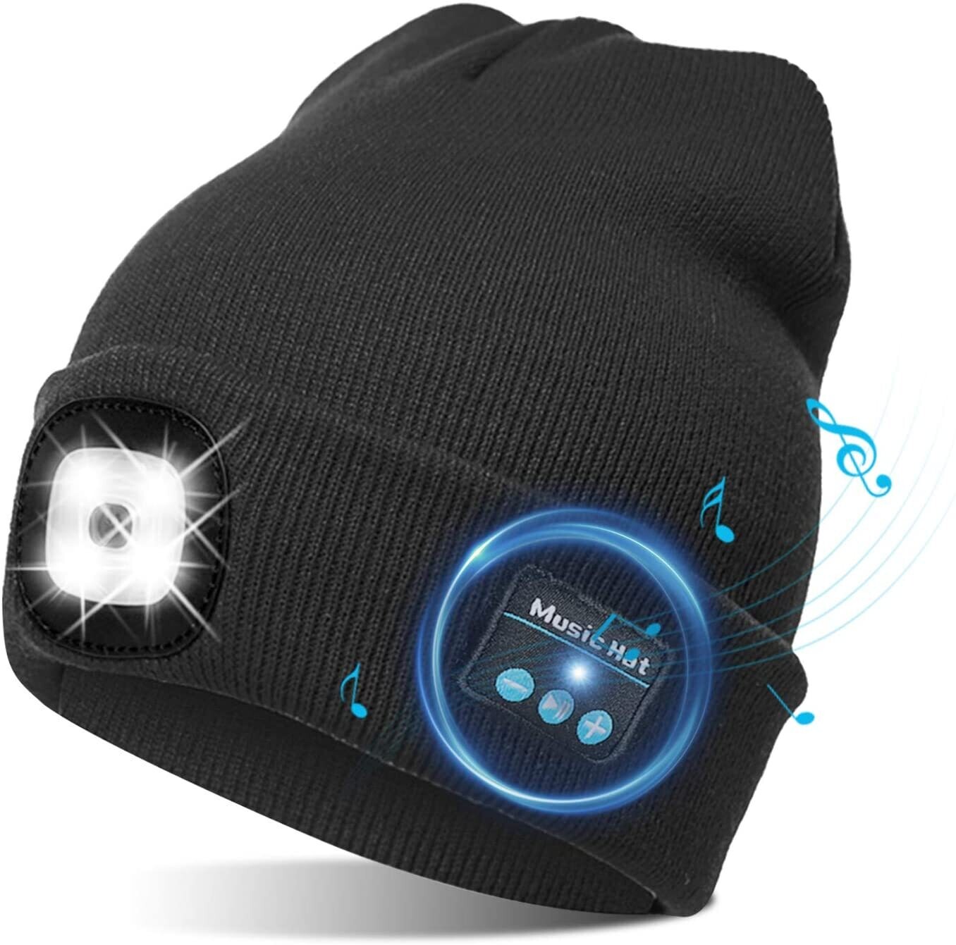 Boneo : Le bonnet musical avec lampe frontale, écouteurs intégrés et micro -  Répondez à un appel téléphonique depuis le micro de votre bonnet - USB- Garantie 3 ans
