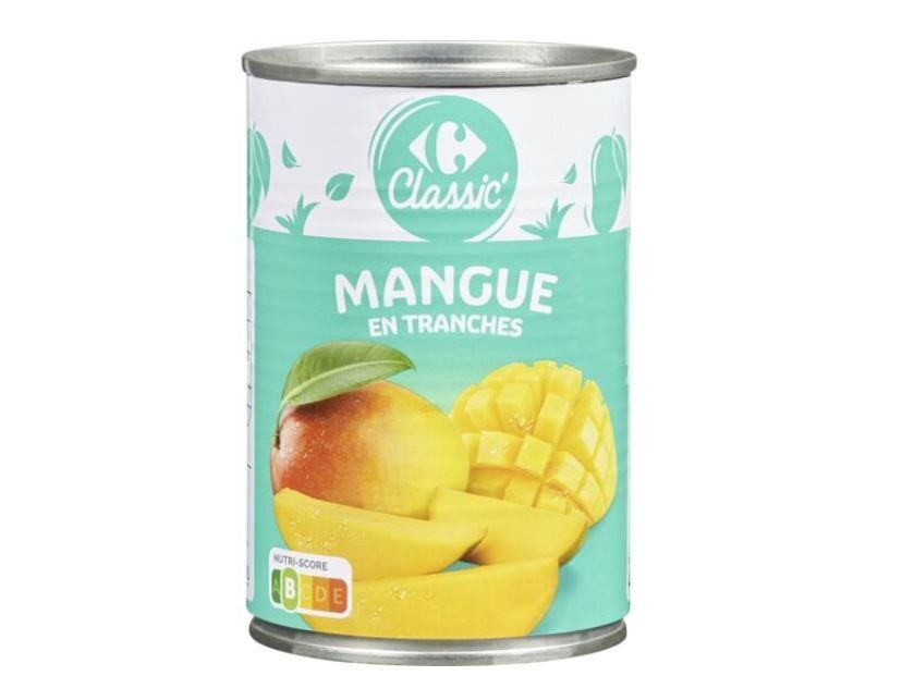 Morceaux de mangue au sirop, Fruits au sirop de mangue en tranches, Boite de 250g net égoutté