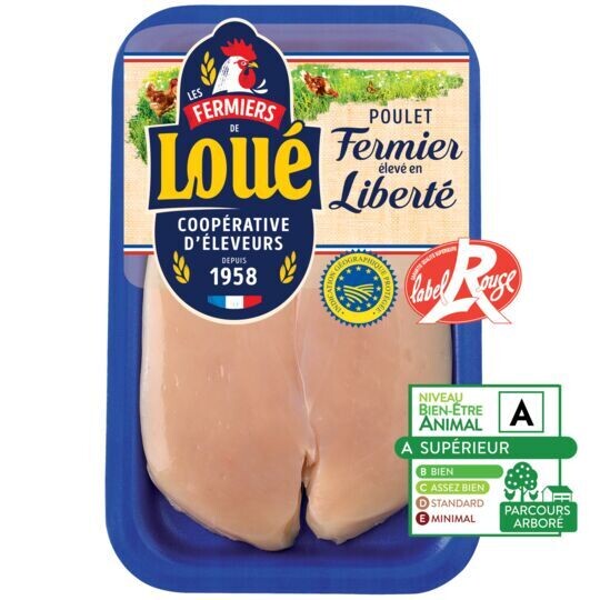 Filets de poulet fermier de Loué Label Rouge, 250 g - 2 filet de poulet blanc de Loué