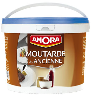 Moutarde à l'ancienne Amora, seau de 5 Kg - Moutarde à l'ancienne aux grains entiers préparée au vinaigre - Sans arachide