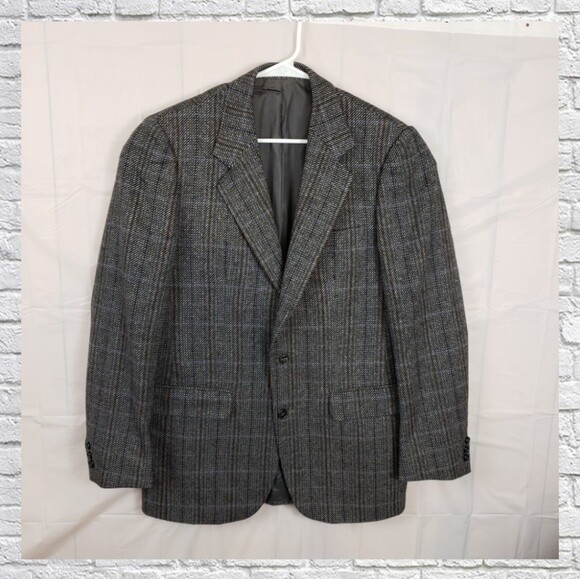 Sulka Cashmere Gray Plaid Blazer 42 Regular