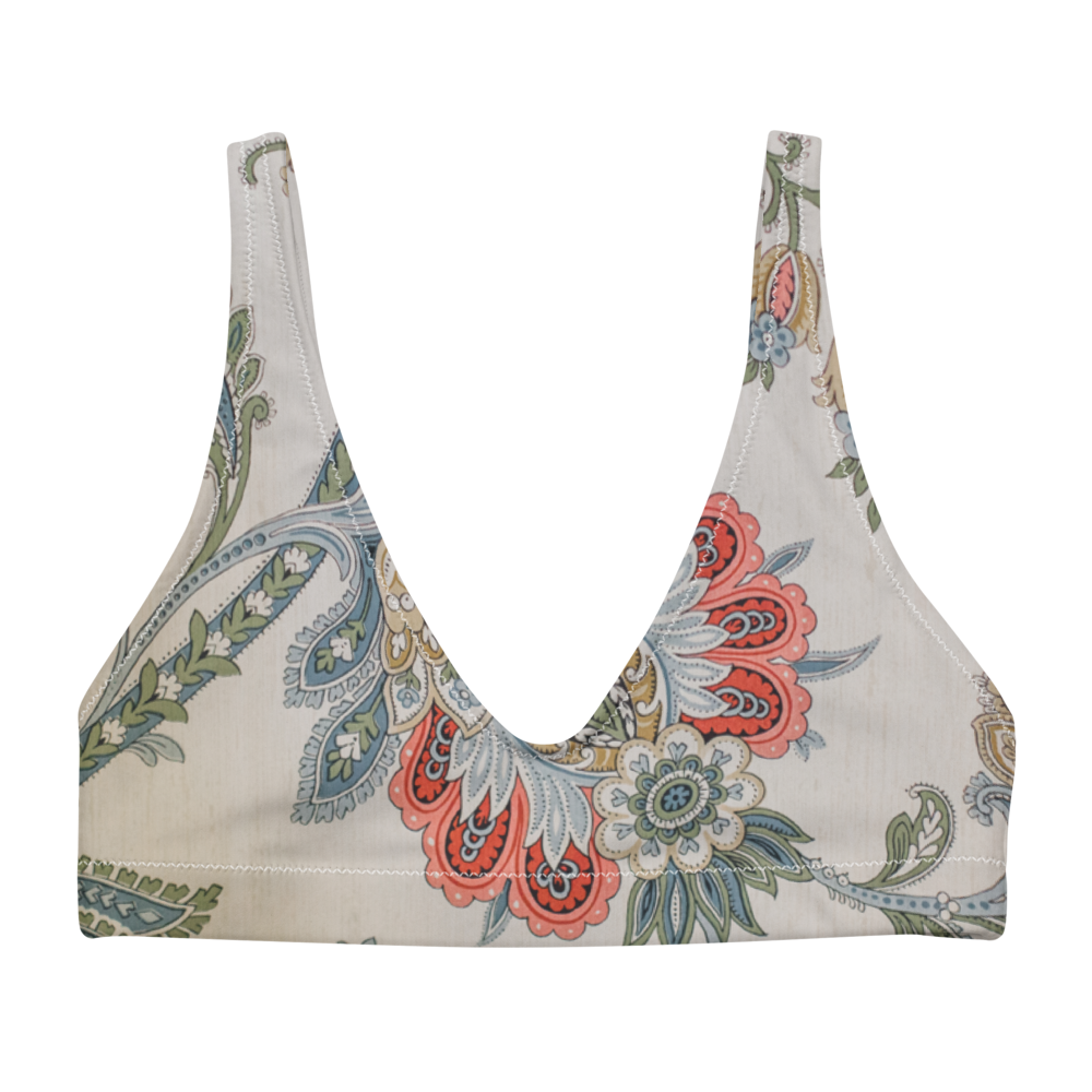 Tropical Paisley Recycled Vintage Removable Padding Bikini Top Separate