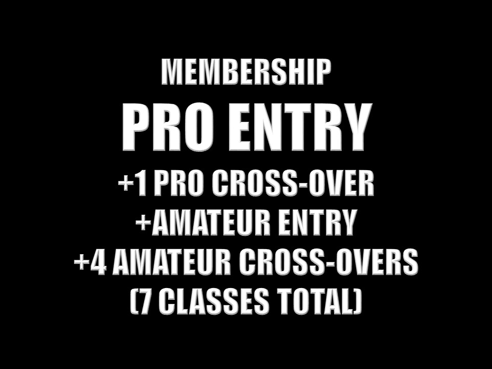 WESTCOASTPRO/AM2022 - ANNUAL MEMBERSHIP + PROFESSIONAL ENTRY + ONE PREFESSIONAL CROSSOVER CLASS + AMATEUR ENTRY + FOUR AMATEUR CROSSOVER CLASSES | DRUG TESTING