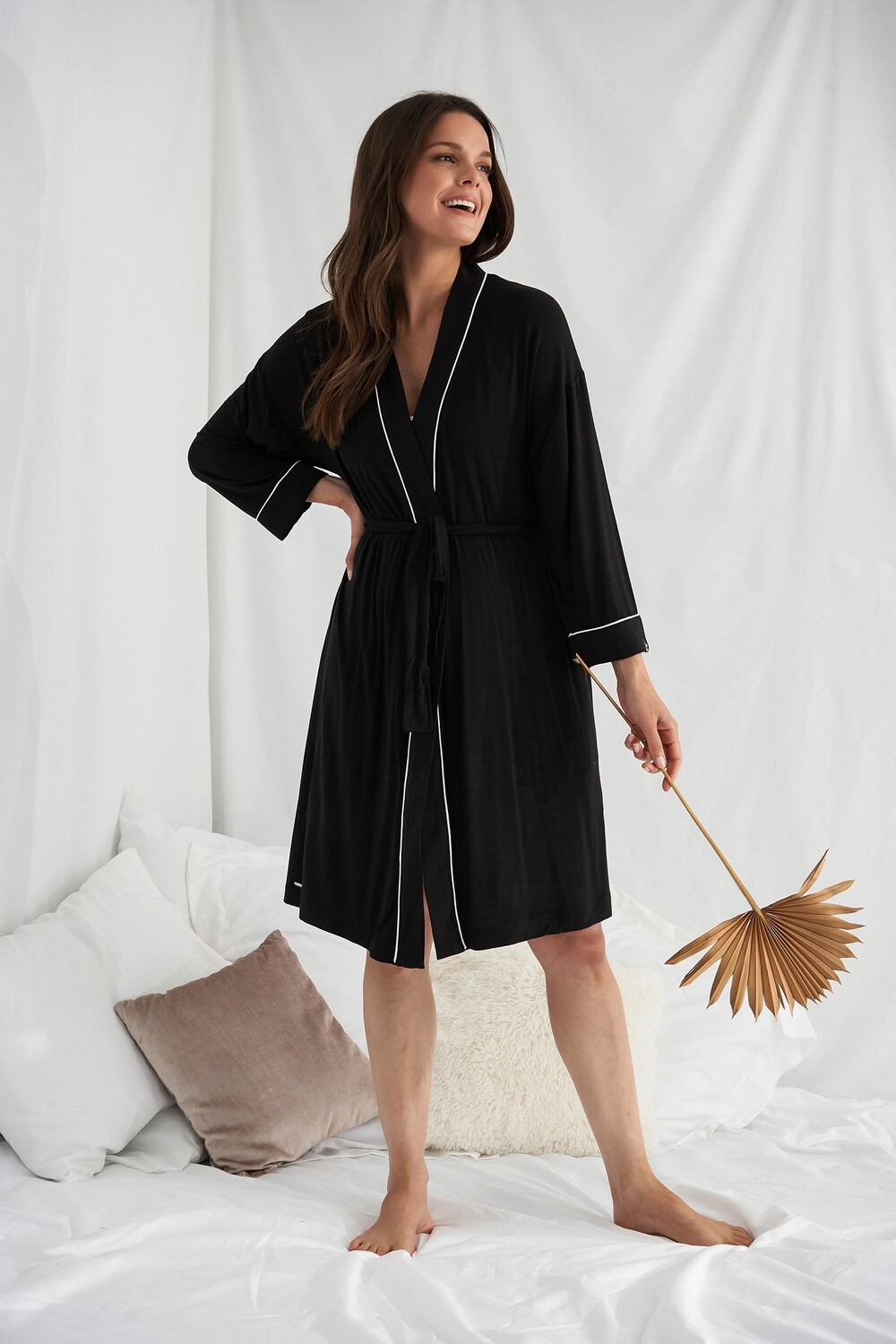 Bamboo Kimono Robe In Black