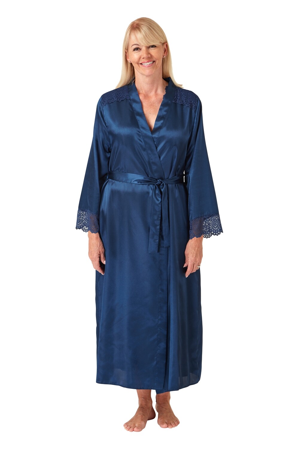 Satin Faux-Wrap Long Sleeve Gown main image 1