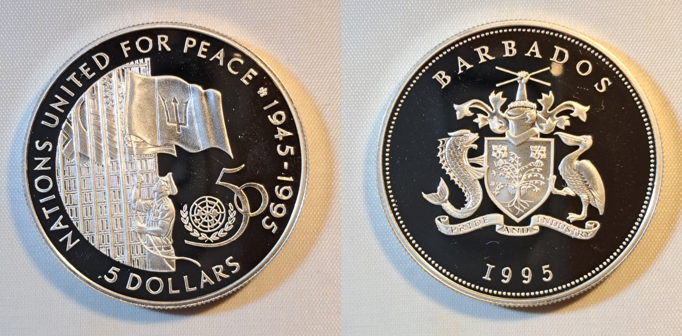 5 Dollars "United Nations" 1995- Barbados- Silber