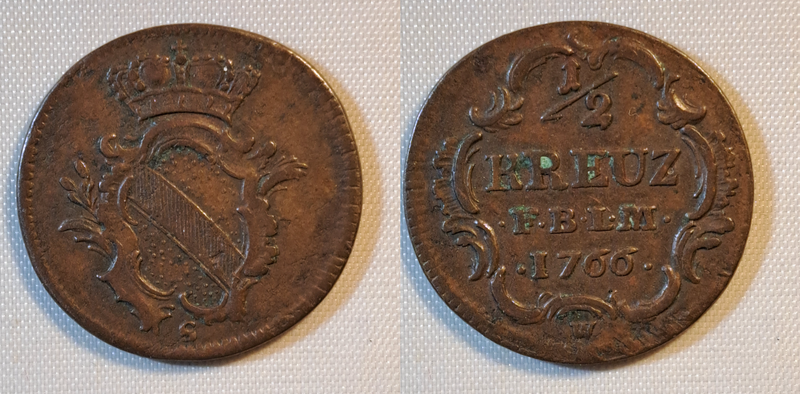 1/2 Kreuzer 1766 W- Baden Durlach- Kupfer