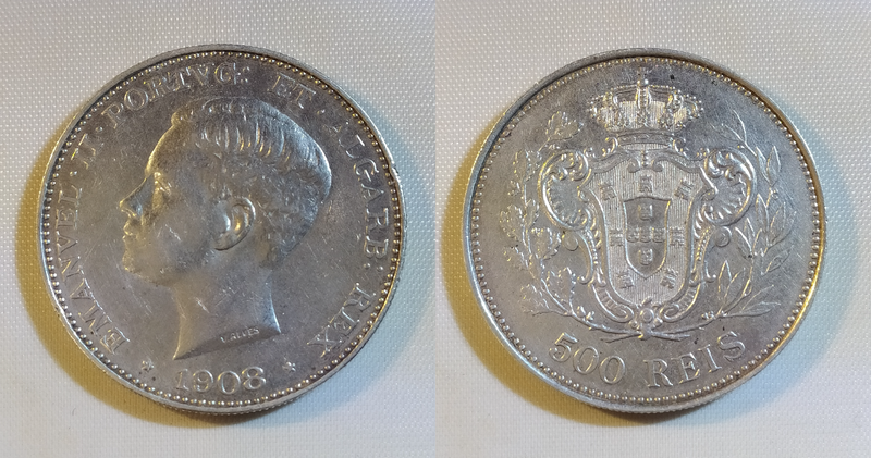 500 Reis 1908- Portugal- Silber