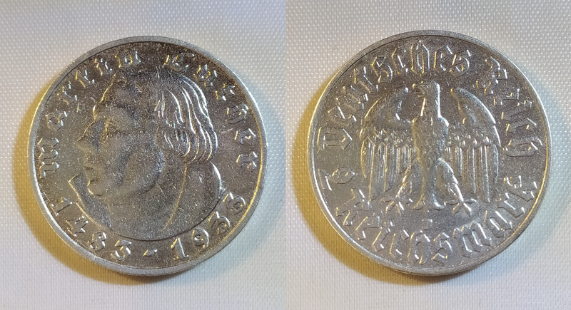 2 Reichsmark 1933 J "Luther"- 3. Reich- Silber