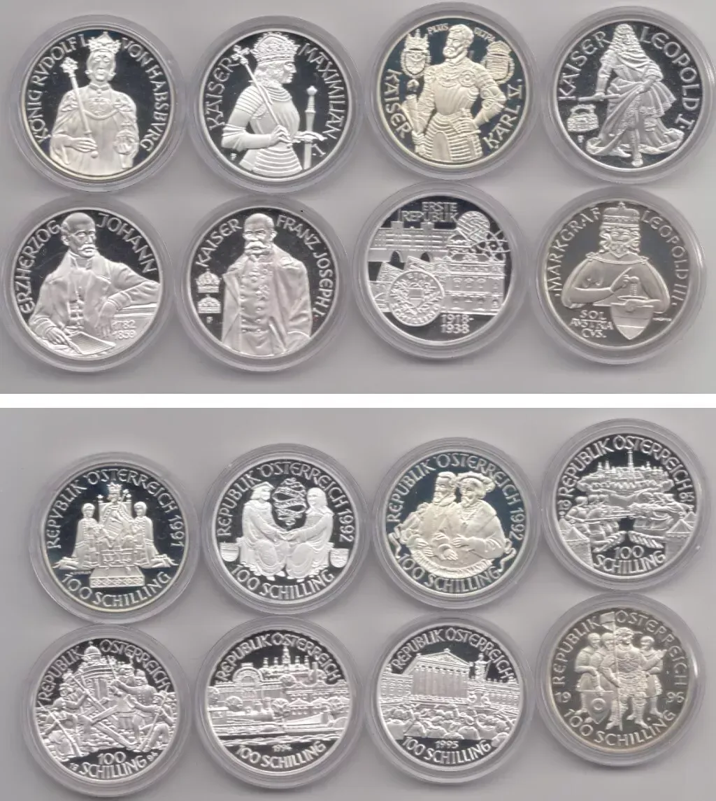 8x 100 Schilling "Millennium Serie"- Österreich- Silber