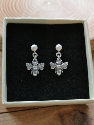 Pearl Earrings with Bumble Bees
