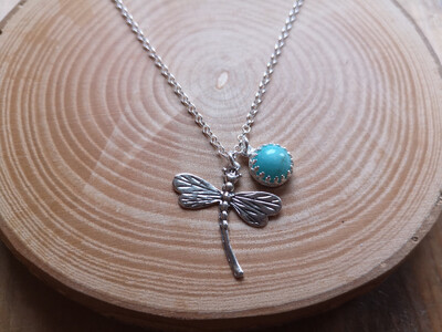 Dragonfly Sterling Silver Necklace With Blue Amazonite