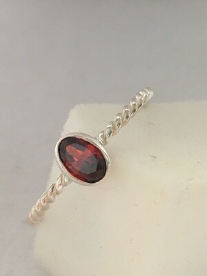 Twisted Wire Silver Ring Oval Red CZ