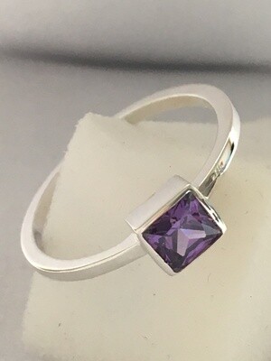 Square Purple Cubic Zirconia 925 Silver Ring