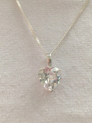 Cubic Zircon Heart Pendant Necklace Sterling Silver Curb Chain