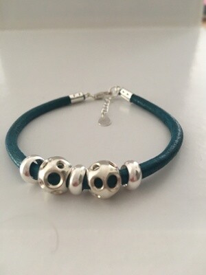 Round Leather Bracelet with 10 mm Beads