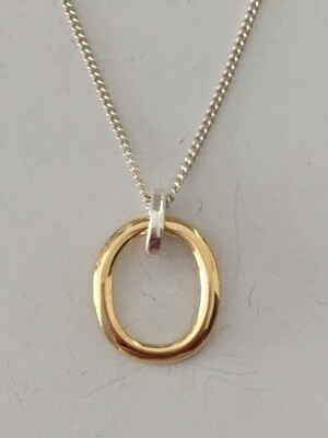 Fine Sterling Silver Curb Chain Necklace with Gold plated O pendant