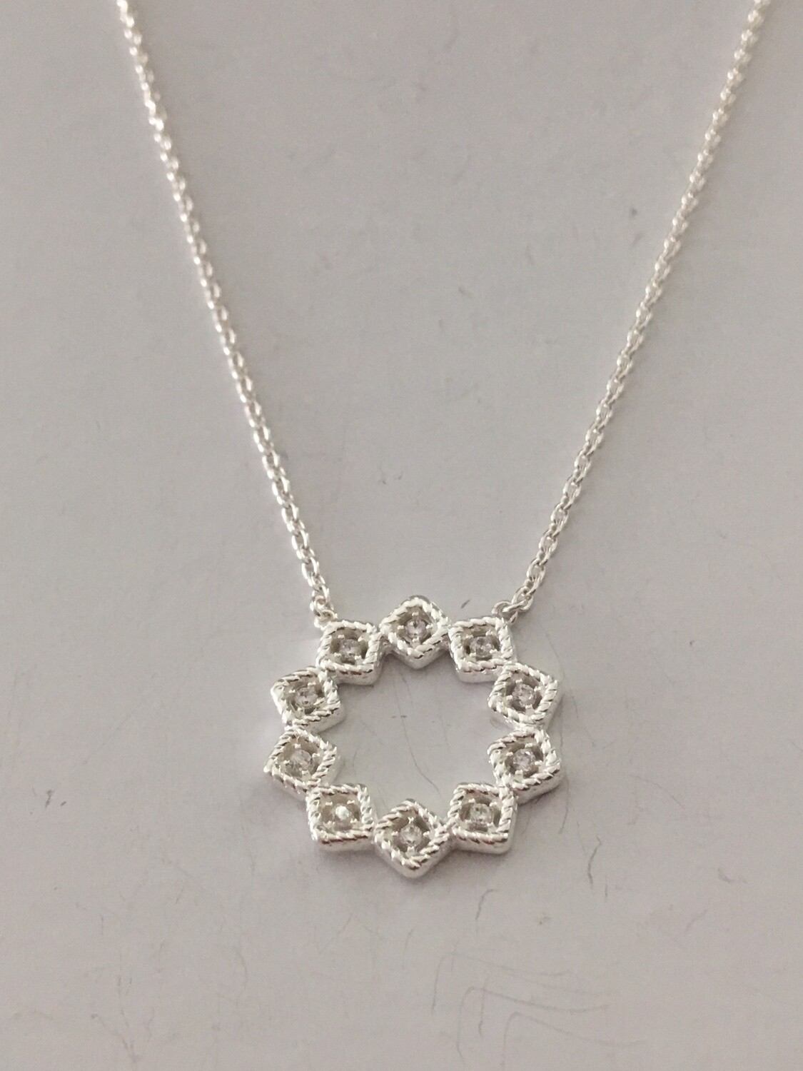 Fine Sterling Silver Cable Chain Necklace with CZ Wreath