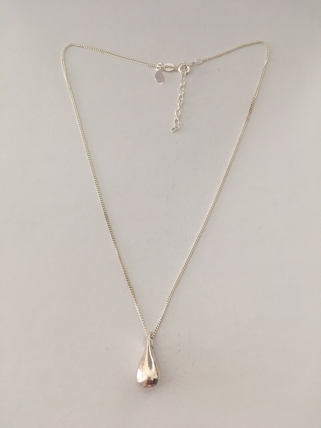 Curb Chain with Drop Fine Sterling Silver Necklace