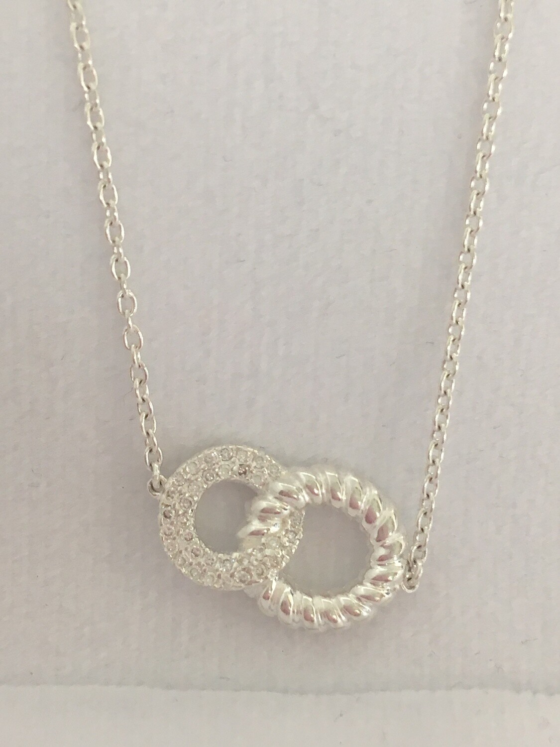Cable 1.5 mm Chain with Two Rings with CZ Fine Sterling Silver Necklace