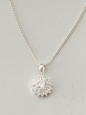 Curb 1 mm Chain with Round Pendant with CZ Fine Sterling Silver Necklace