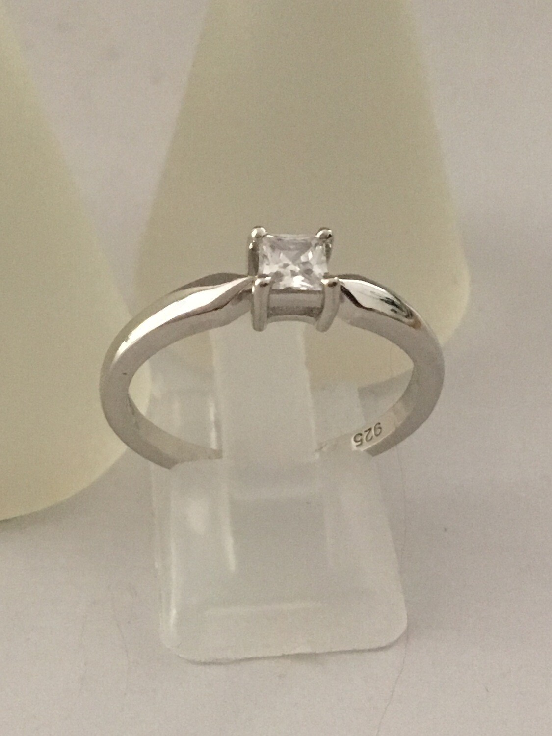 Square Clear CZ Ring Rhodium Plated