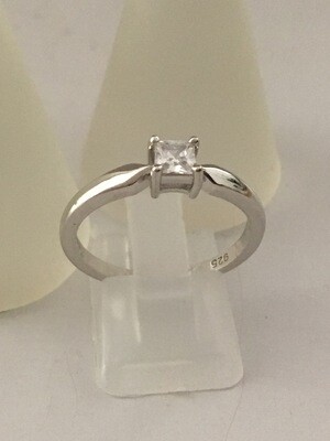 Square Clear CZ Ring Rhodium Plated