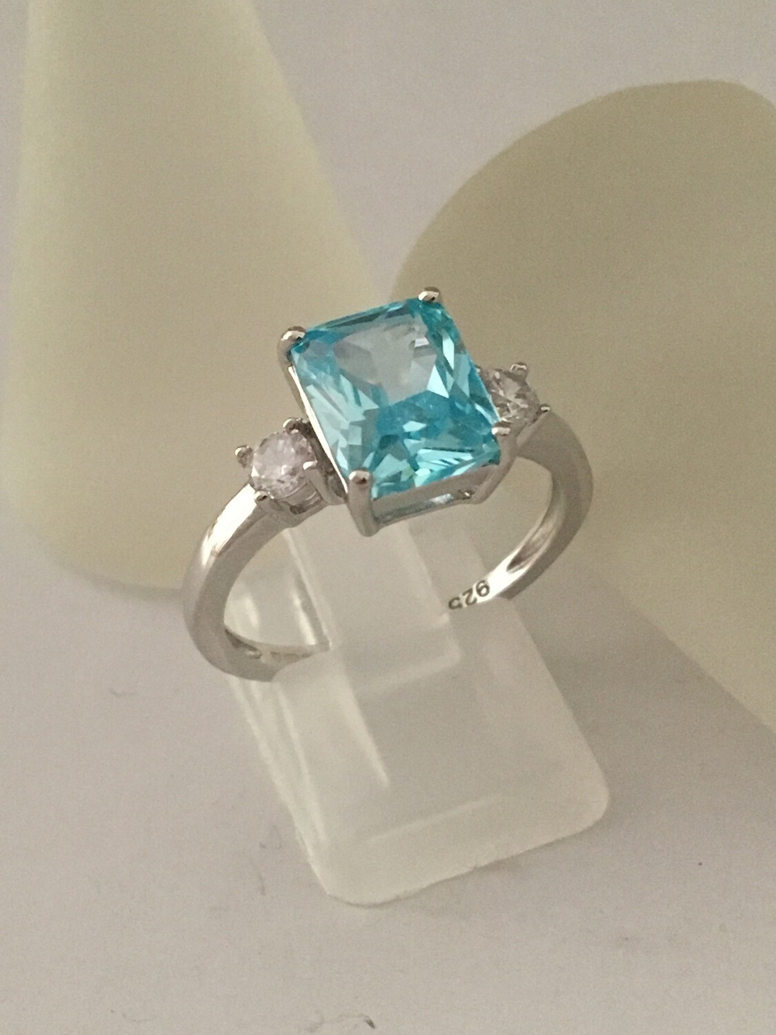 Triple Rectangular Blue Topaz CZ Ring