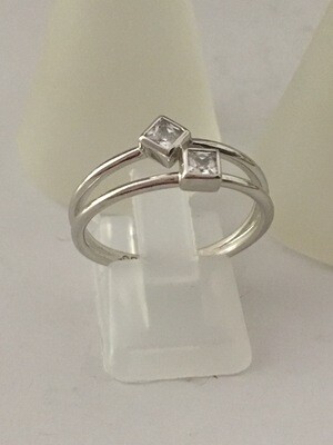 Double Princess Cut Clear CZ Ring