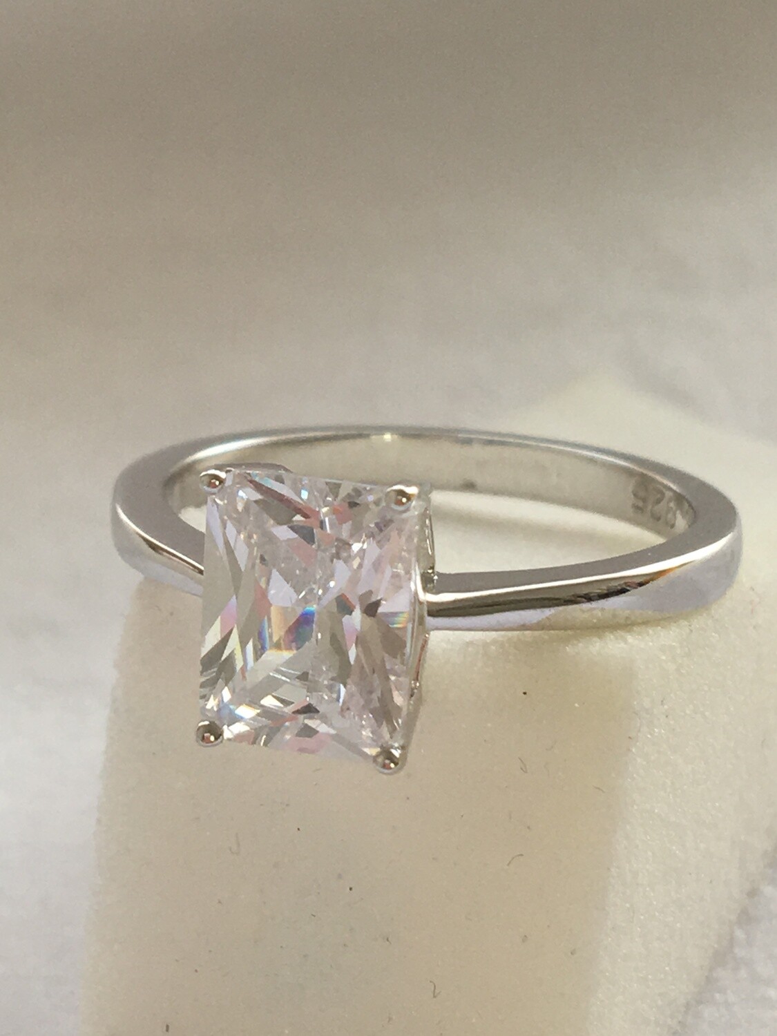 Solitaire Emerald Cut Clear CZ Ring