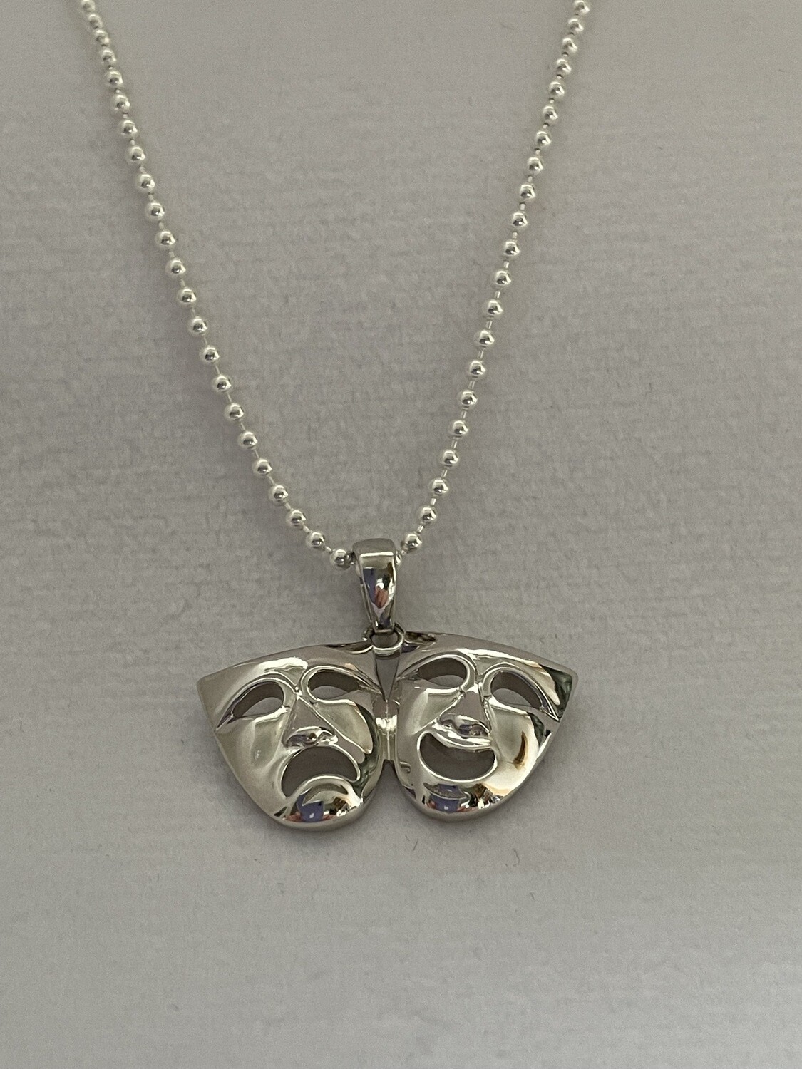 Two Face Mask Sterling Silver Necklace