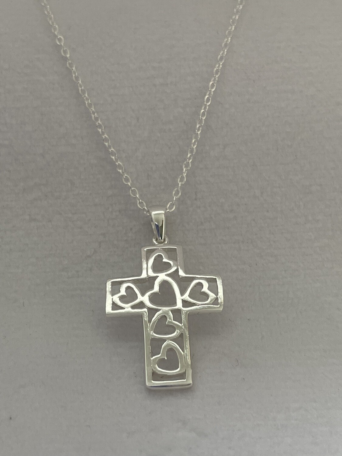 Cross with Hearts Sterling Silver Necklace