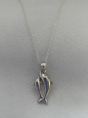 Two Dolphins Sterling Silver Necklace