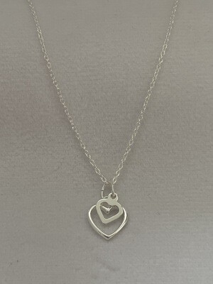 Two Open Heart Sterling Silver Necklace