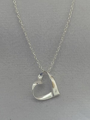 Ribbon Heart Sterling Silver Necklace