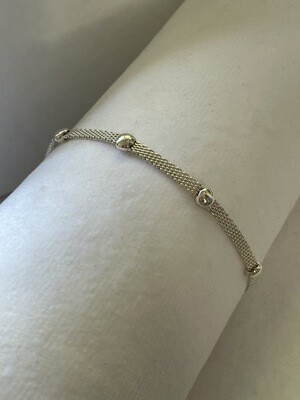 Flat Mesh Chain with Beads Sterling Silver Bracelet