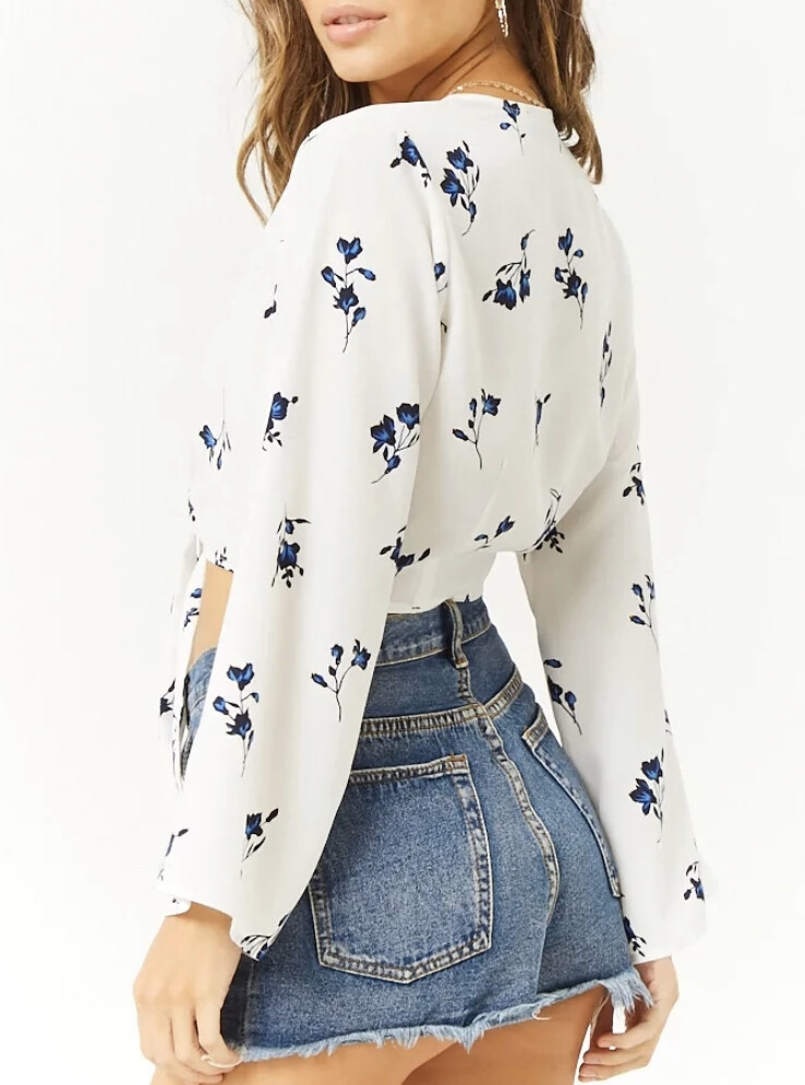 White and blue designed Floral shirt