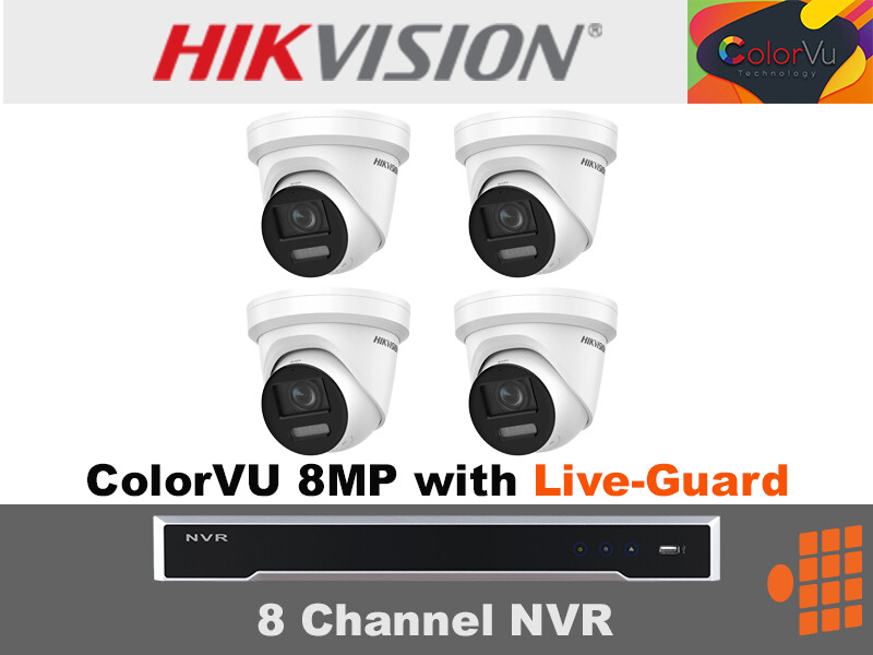 Hikvision ColorVu Package - 8Ch NVR with 3TB HDD and Four ColorVU 8MP Live-Guard Cameras