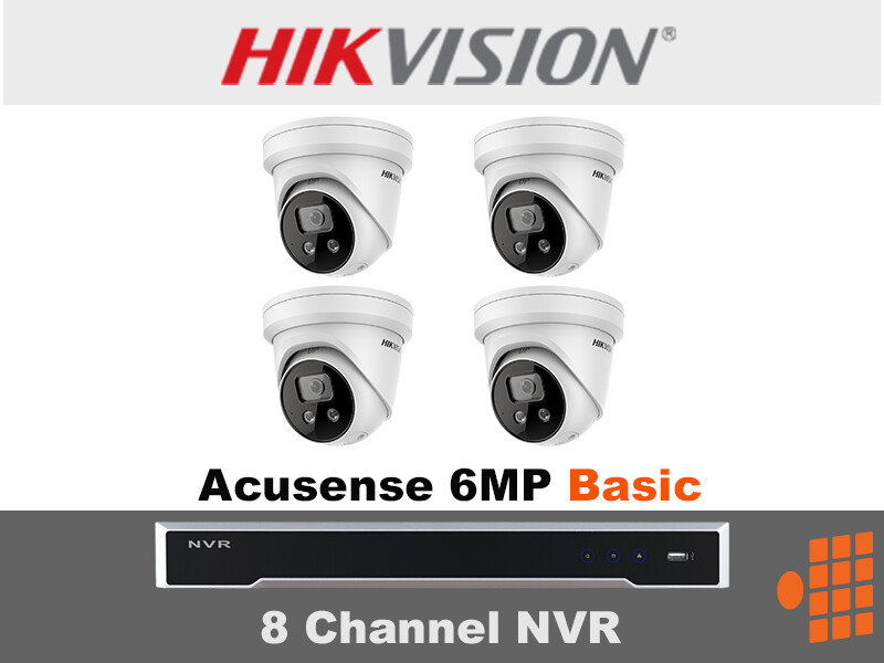 Hikvision Acusense Package - 8Ch NVR with 3TB HDD and Four Acusense 6MP Basic Cameras