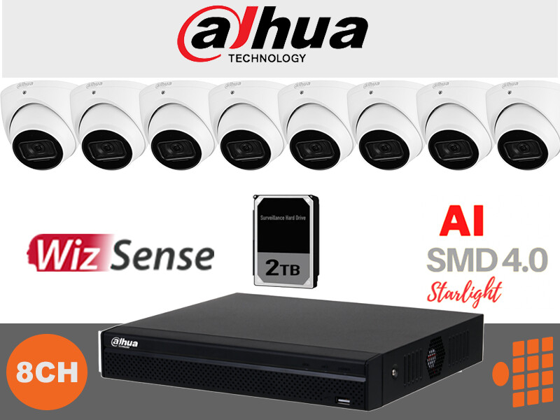 Dahua Wizsense Package - 8Ch NVR with 2TB HDD and Eight Wizsense 6mp Cameras