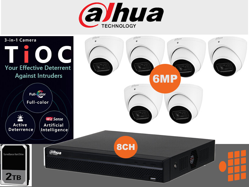 Dahua 6mp TIOC Package - 8Ch NVR with 2TB HDD and Six TIOC 6mp Cameras