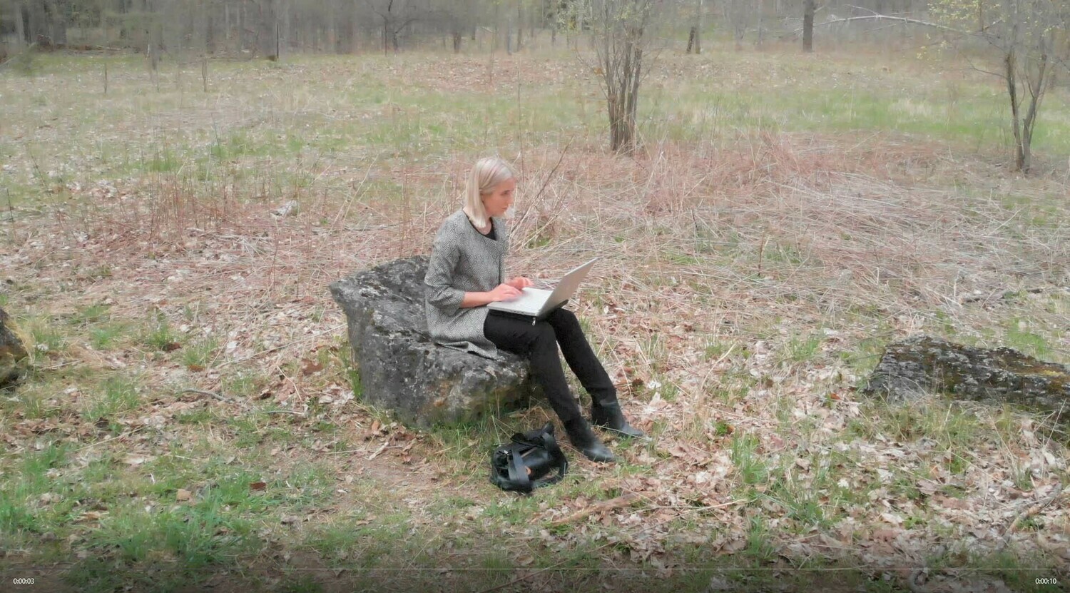 Woman Typing on Rock 2 Woman Typing on Rock 2